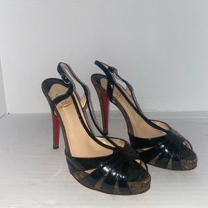 Christian Louboutin black patent cork heels